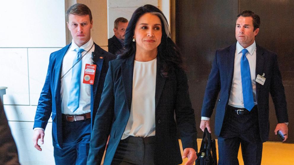 PHOTO: Director of National Intelligence Tulsi Gabbard arrives for a closed door hearing with Senators in the Senate SCIF in the US Capitol in Washington, June 17, 2025. 