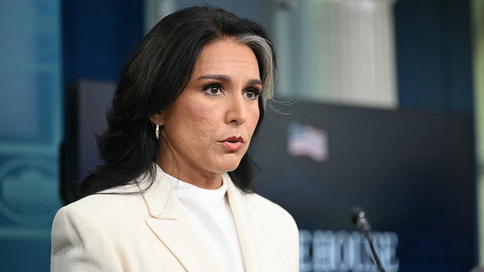 PHOTO: Director of National Intelligence Tulsi Gabbard speaks during a press briefing in the Brady Briefing Room at the White House in Washington, July 23, 2025.