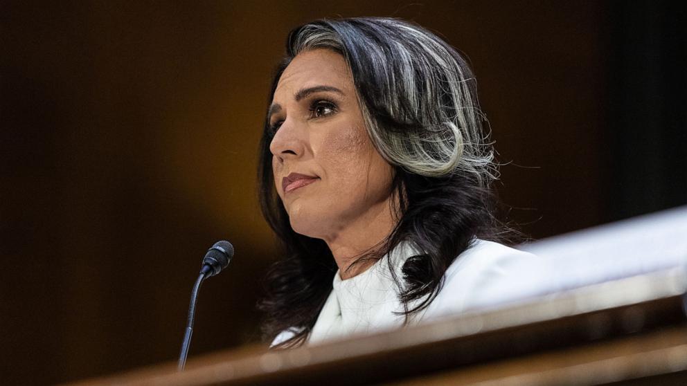 PHOTO: Tulsi Gabbard, President Donald Trump's nominee to be director of national intelligence, attends to testify before a Senate Intelligence Committee confirmation hearing on Capitol Hill in Washington, Jan. 30, 2025.