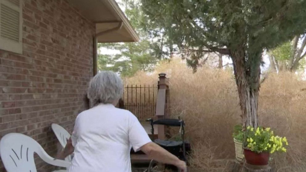 PHOTO: Marlies Gross' home was overrun with tumbleweeds in Fountain, Colo., Oct. 23, 2022.