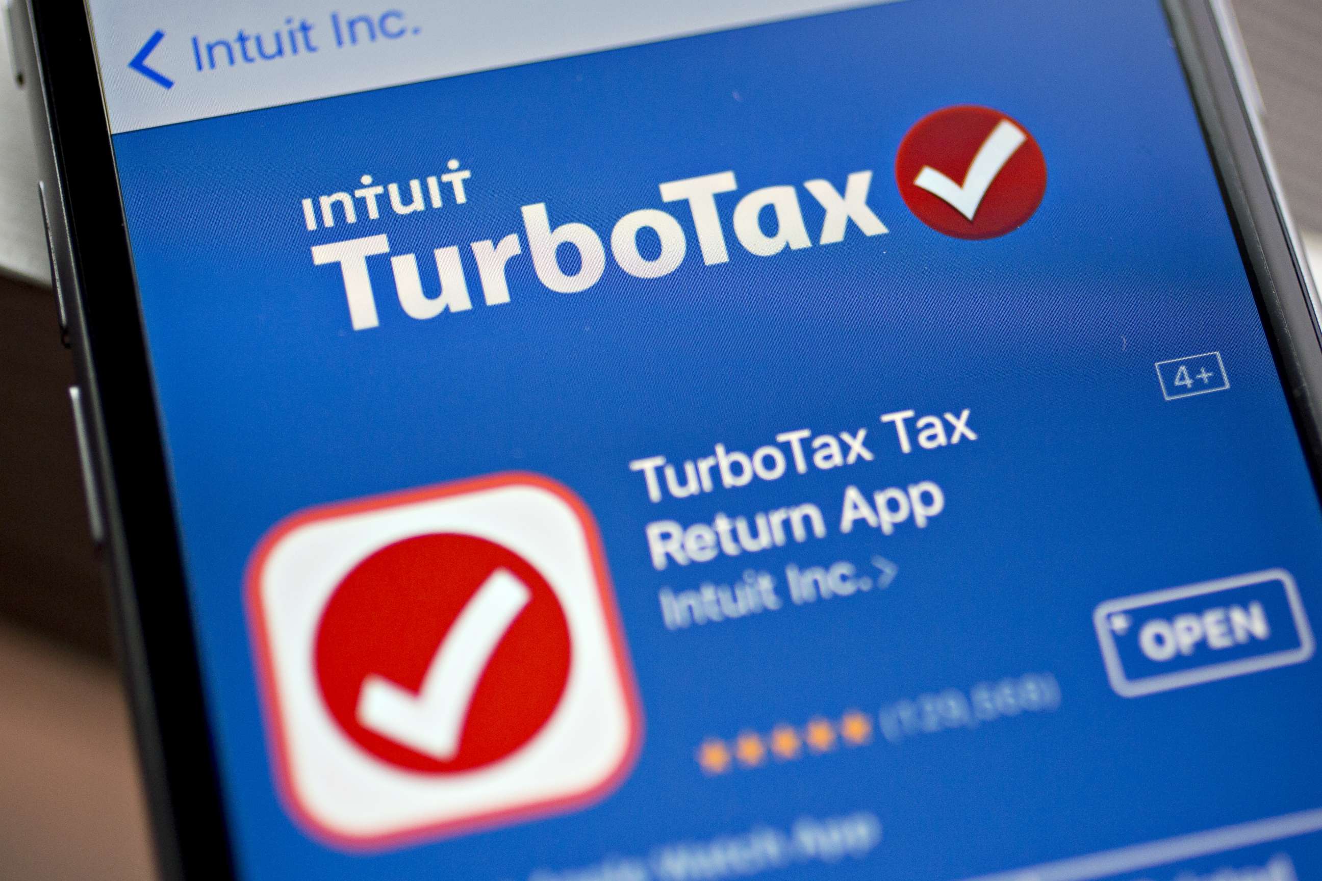 PHOTO: The Intuit Inc. TurboTax application is seen in the App Store on an Apple Inc. iPhone in Washington, D.C., Feb. 16, 2018. 