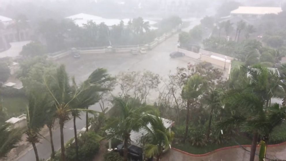A storm is pictured as Hurricane Irma descends on Providenciales, in the Turks and Caicos Islands, in this still image taken from a Sept. 7, 2017 social media video. 