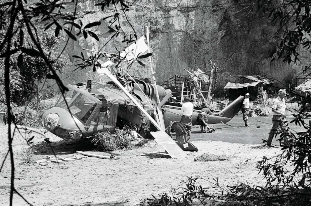 PHOTO: A crew begins to disassemble the helicopter that crashed on the set of "Twilight Zone: The Movie," killing actor Vic Morrow and two child actors, July 23, 1982.