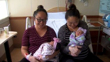 PHOTO: Twin sisters Bao Nhia Julia Yang and Bao Kou Julie Yang gave birth on the same day in Fresno, Calif.