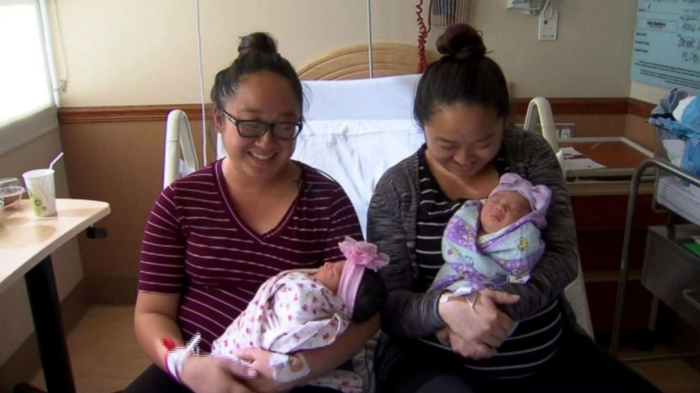 PHOTO: Twin sisters Bao Nhia Julia Yang and Bao Kou Julie Yang gave birth on the same day in Fresno, Calif.