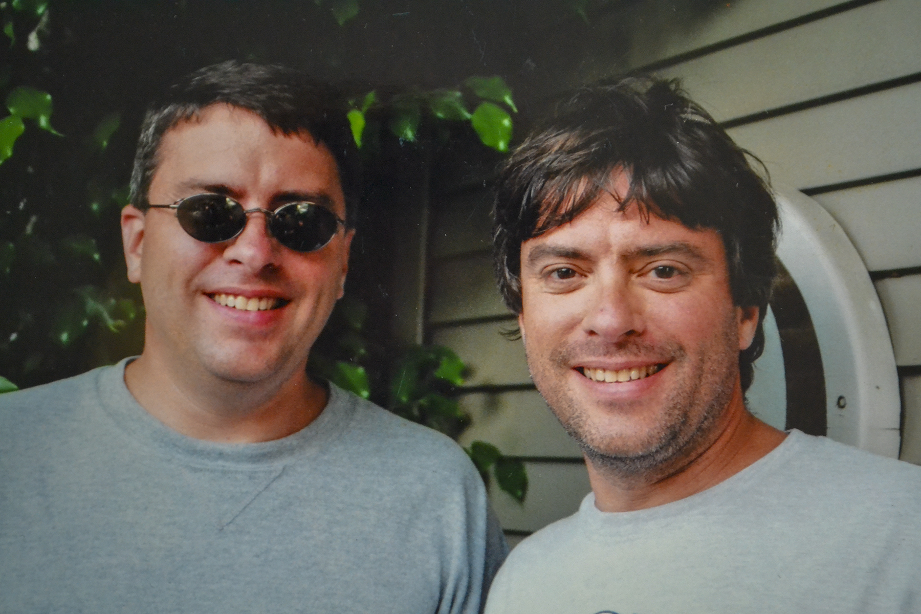 PHOTO: Twin brothers Howard Burack, left, and Doug Rausch were separated at birth and finally reunited at an airport in Columbus, Ohio.