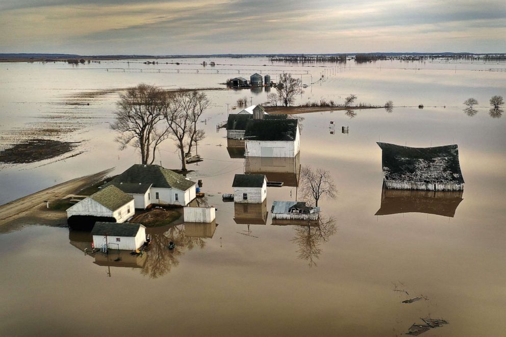 Floodwater surrounds a farm, March 22, 2019, near Craig, Missouri. Midwest states are battling some of the worst flooding they have experienced in decades.