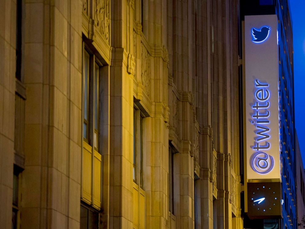 PHOTO: In this Sept. 13, 2013, file photo, the Twitter Inc. logo and signage is displayed on the facade of the companys headquarters in San Francisco.