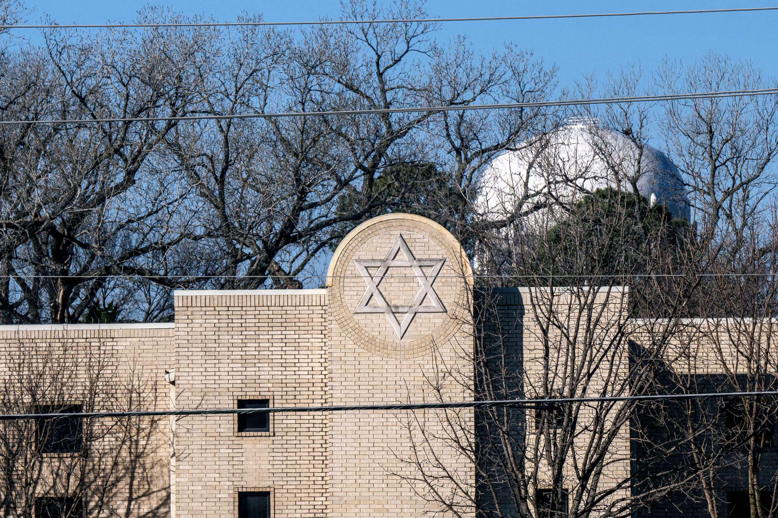 PHOTO: The Congregation Beth Israel synagogue is seen on Jan. 16, 2022 in Colleyville, Texas. All four people who were held hostage at the synagogue have been safely released after more than 10 hours of being held captive by a gunman.