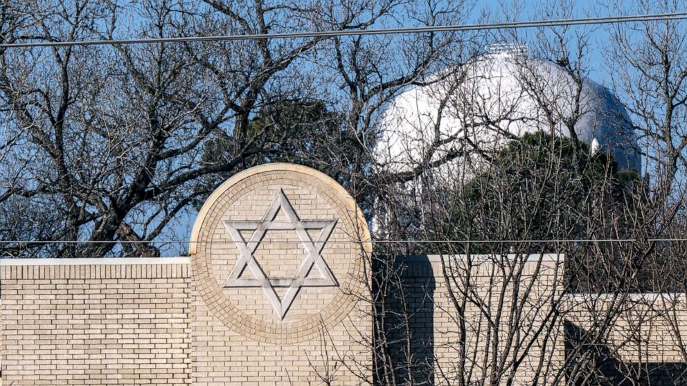 PHOTO: The Congregation Beth Israel synagogue is seen on Jan. 16, 2022 in Colleyville, Texas. All four people who were held hostage at the synagogue have been safely released after more than 10 hours of being held captive by a gunman.