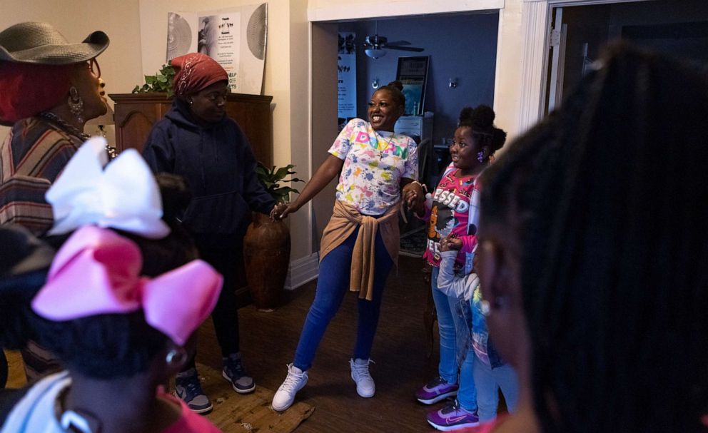 PHOTO: Tykirel Jordan, center, laughs with other participants in the Youth Towers program, Oct. 28, 2021 in Birmingham, Ala.