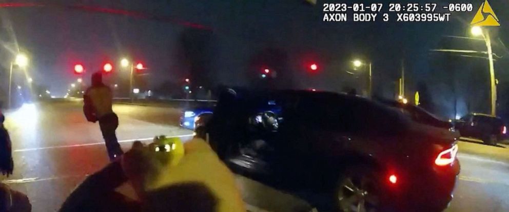 PHOTO: This still image from a Memphis Police Department body-cam video released on January 27, 2023, shows a police officer aiming a tazer towards Tyre Nichols, in Memphis, Tennessee.