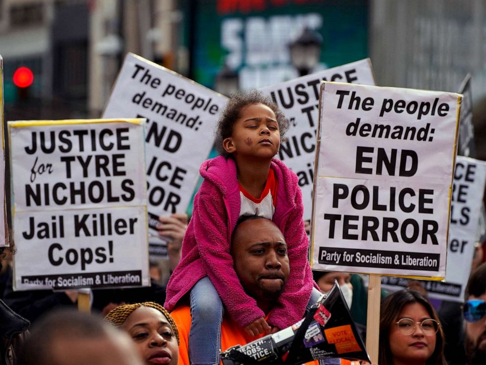 PHOTO: Protesters gather during a rally against the fatal police assault of Tyre Nichols, in Atlanta, Jan. 28, 2023.