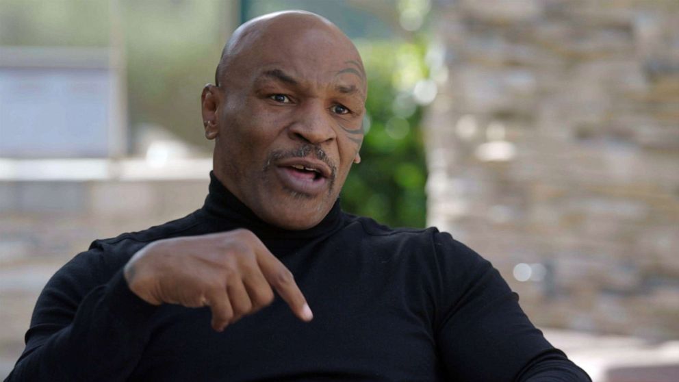 PHOTO: Former world heavyweight champion Mike Tyson speaks to ABC News' Bryon Pitts about his past as well as his upcoming exhibition fight with fellow champion boxer Roy Jones Jr.