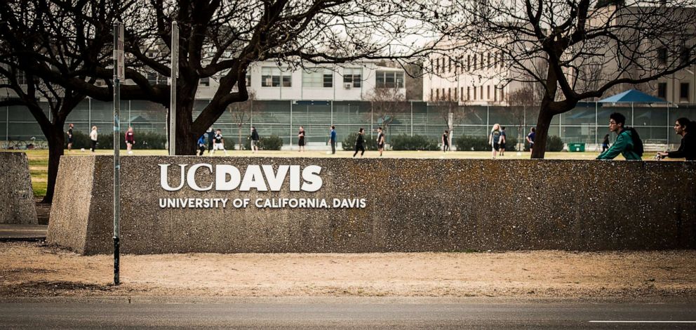 PHOTO: The UC Davis logo is shown on a sign at the University of California at Davis, Feb. 2, 2015, in Davis, Calif.