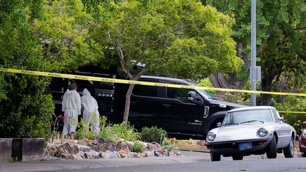 PHOTO: Police investigate a home on Hawthorne Lane in Davis, Calif., May 4, 2023, related to a series of three stabbings over the last week that left two men dead and a woman critically injured.