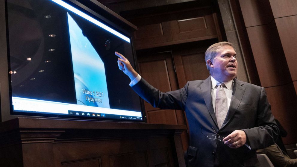 Officials said in congressional testimony they are "reasonably" sure pyramid-shaped objects in one video were drones.