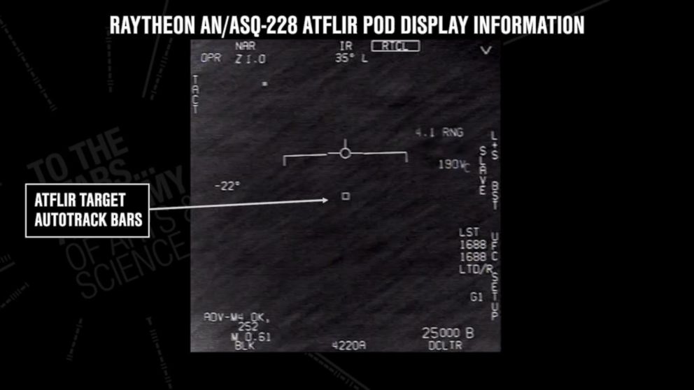 PHOTO: Video footage released by the To the Stars Academy of Arts and Science purportedly shows pilots observing a UFO while aboard a U.S. Navy aircraft. 