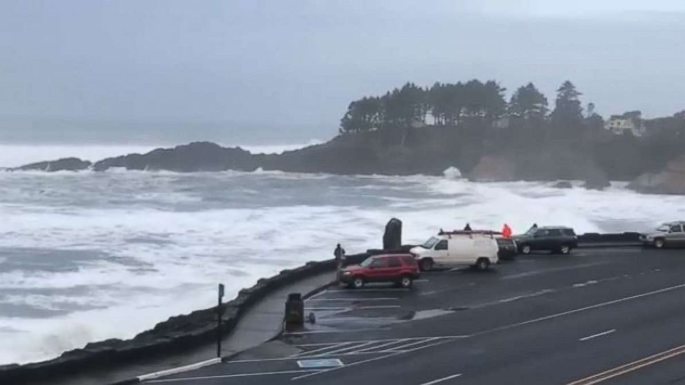 Huge waves in Depoe Bay, Oregon, washed one man out to sea on Thursday, Jan. 18, 2018.