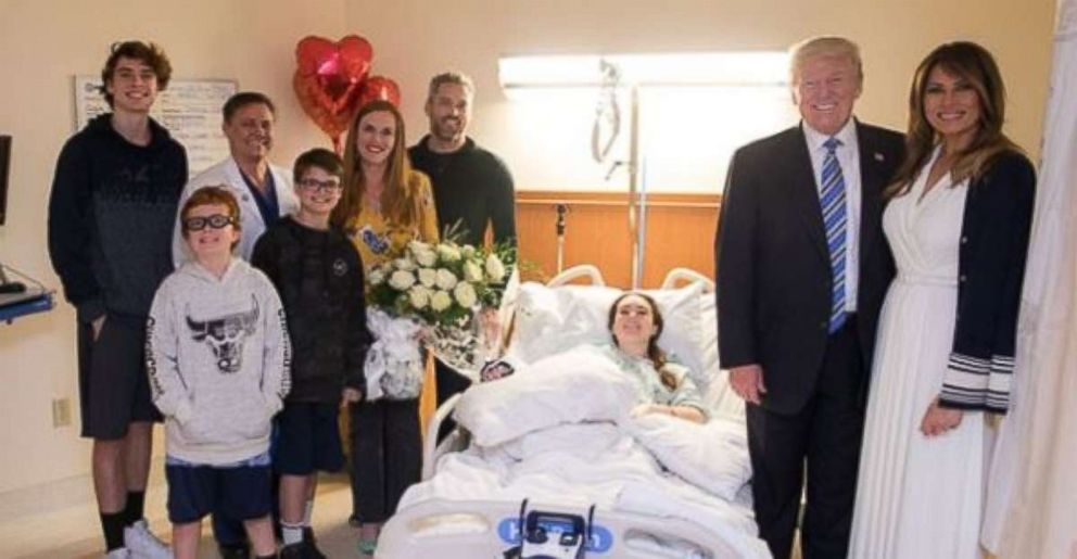The president and first lady Melania Trump visited survivors of the Parkland, Florida, school shooting on Friday afternoon, Feb. 16, 2018.
