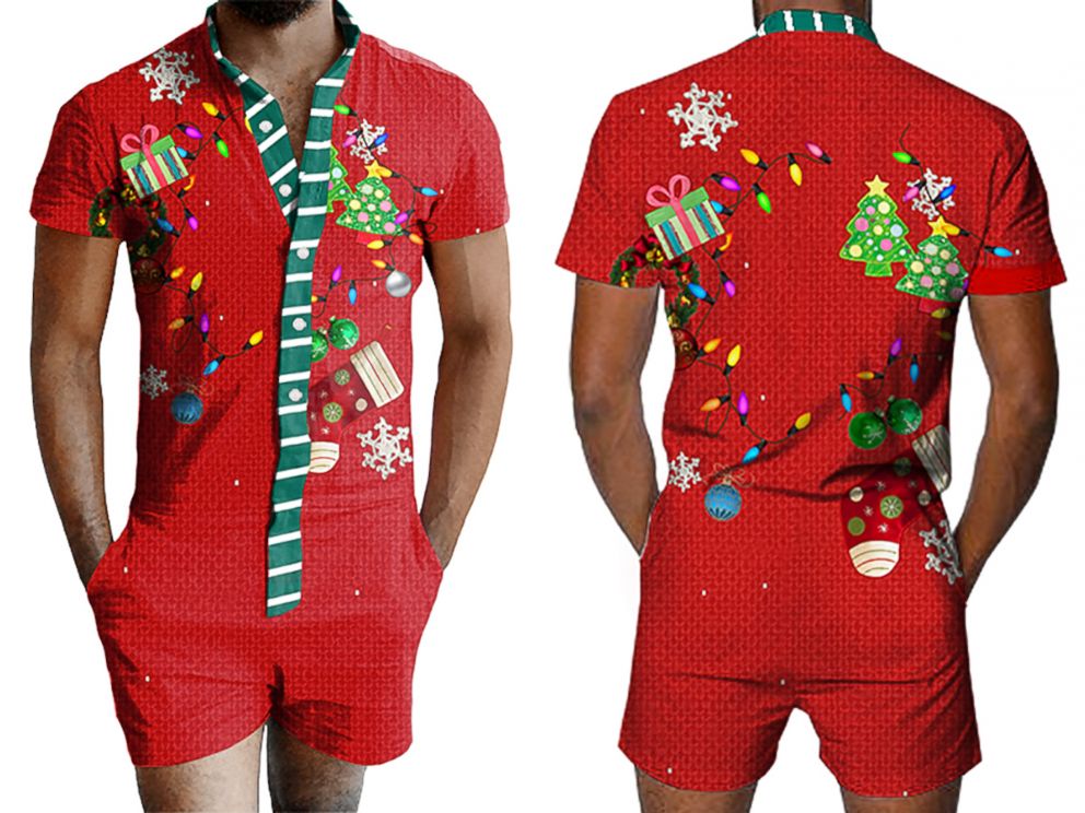 PHOTO: Getonfleek's "Classic Ugly Christmas Romper" for men is photographed here. 