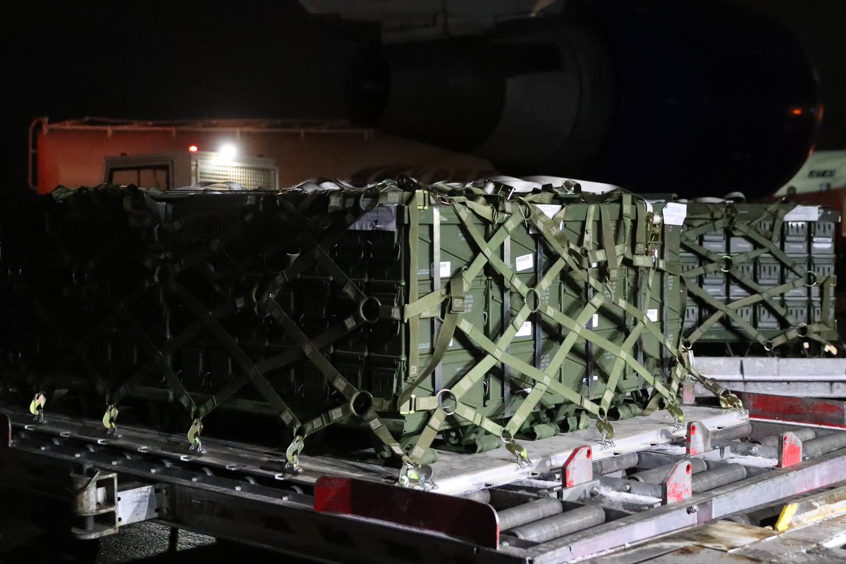 PHOTO: The first shipment of assistance from the United States to the Ukraine arrived in Ukraine, Jan. 22, 2022. The shipment included close to 200,000 pounds of lethal aid, including ammunition for the front line defenders.