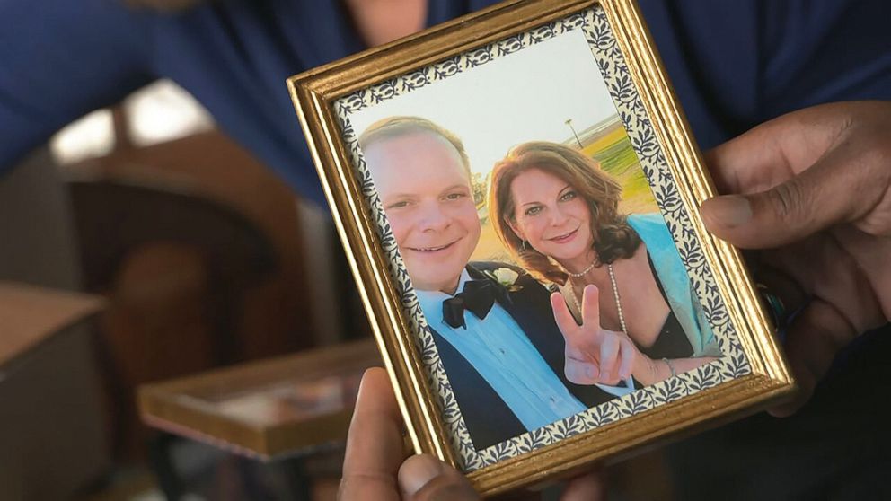 PHOTO: A framed photo shows Linda Clary and her late son, John Umberger.