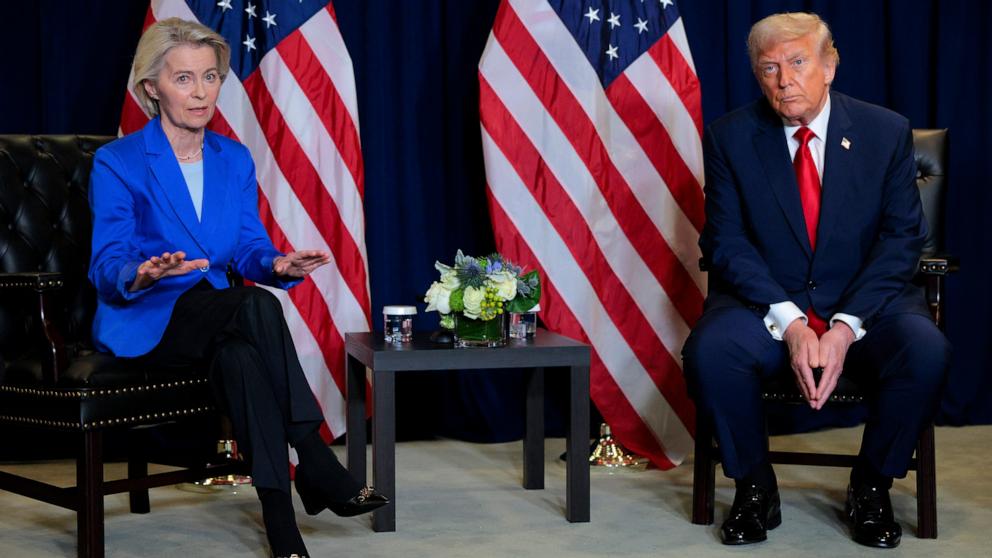 PHOTO: President Donald Trump meets with President of the European Commission Ursula von der Leyen during the 80th session of the UN's General Assembly at the United Nations headquarters, September 23, 2025 in New York City.