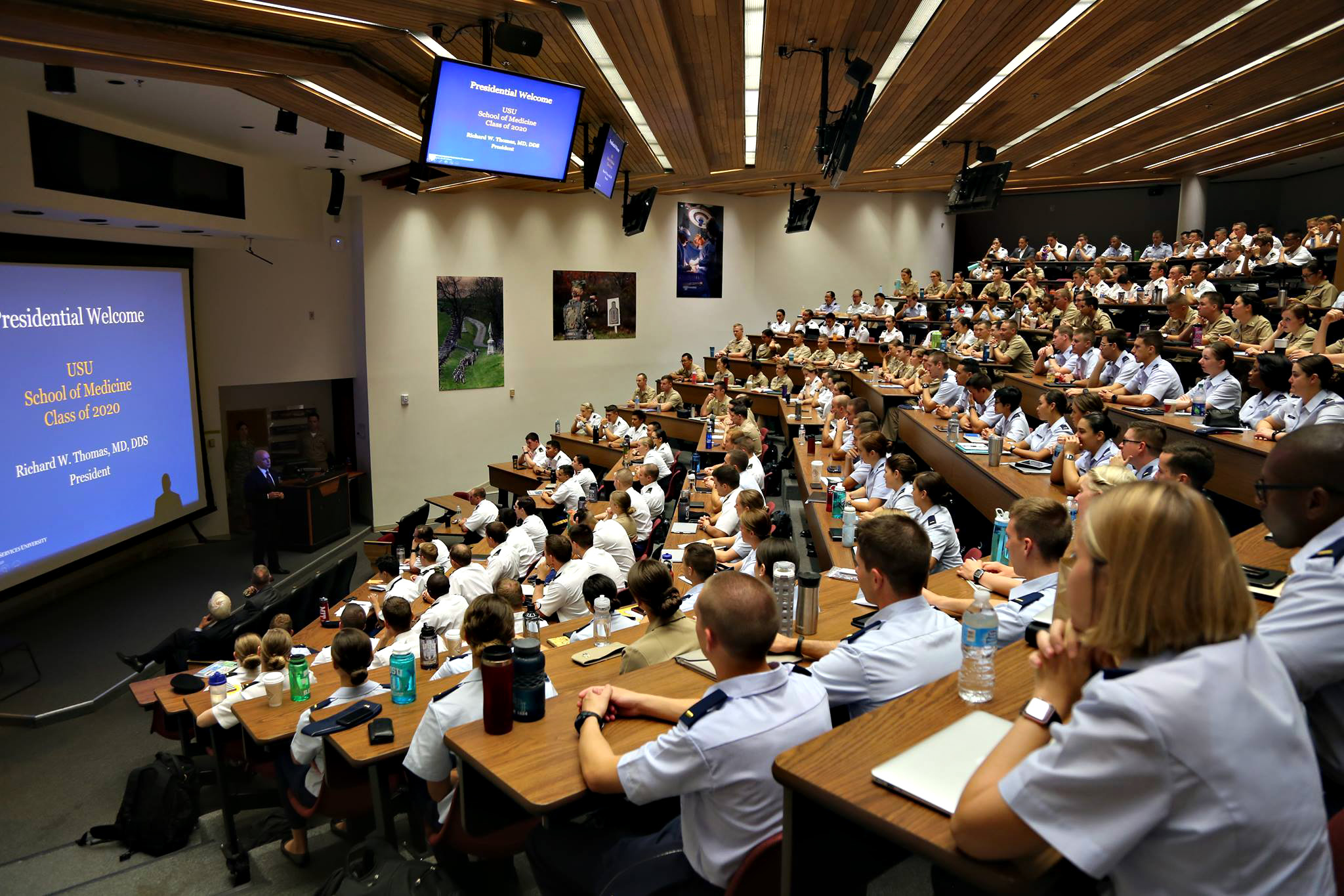 PHOTO: More than 150 medical students from the Uniformed Services University's F. Edward Hebert School of Medicine class of 2020 will be graduating early to join the ranks of the military health system. 