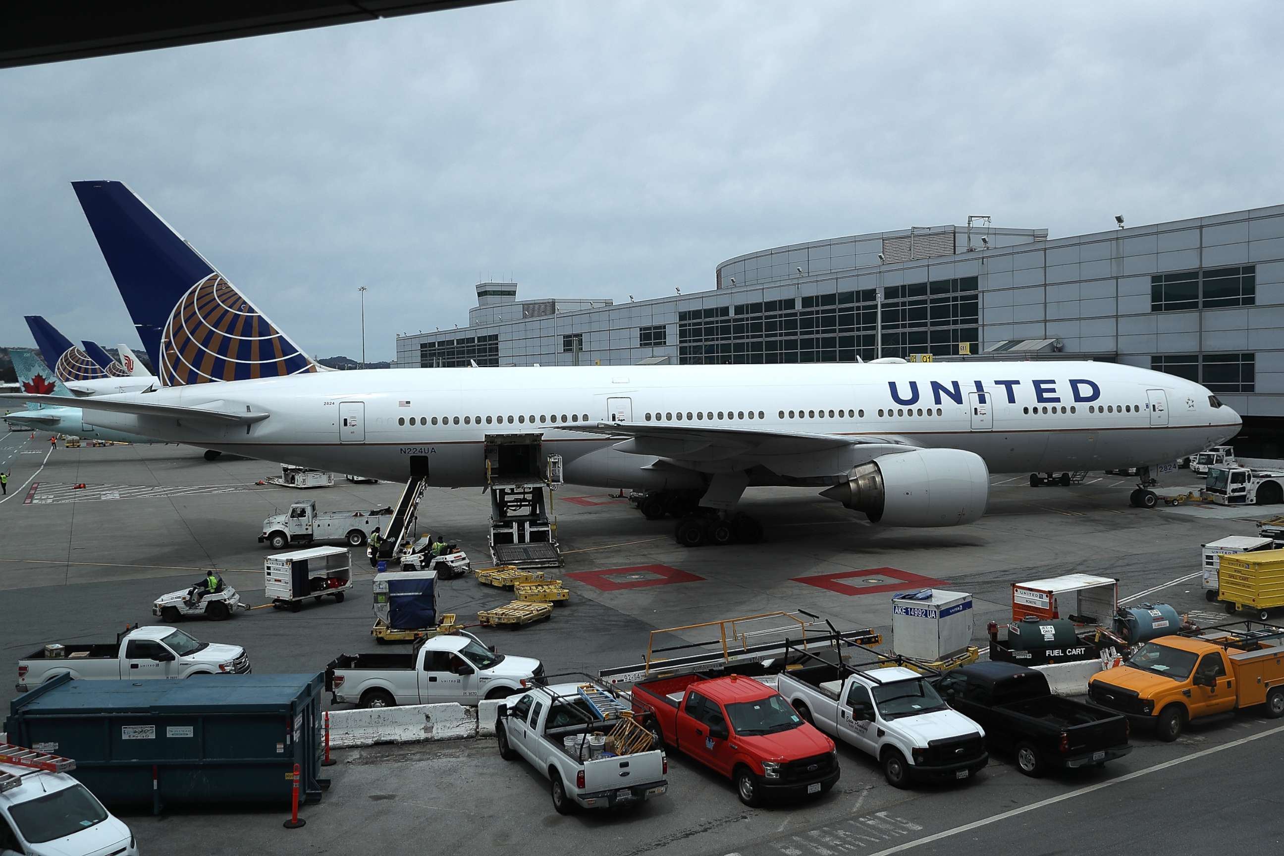 PHOTO: United Airlines planes sit on the tarmac at San Francisco International Airport, April 18, 2018 in San Francisco, in this file photo.