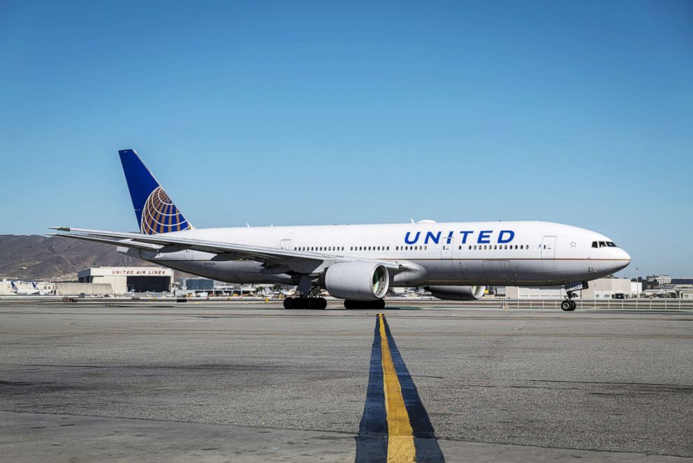 PHOTO: A United Airlines Boeing 777-200 aircraft sits on the tarmac at San Francisco International Airport, Oct. 15, 2020.