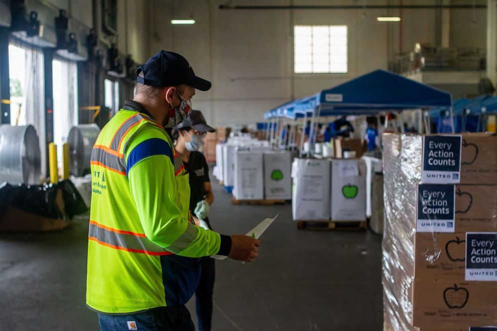 PHOTO: United Airlines has converted a cargo facility at George Bush Intercontinental Airport in Houston into a food distribution center.