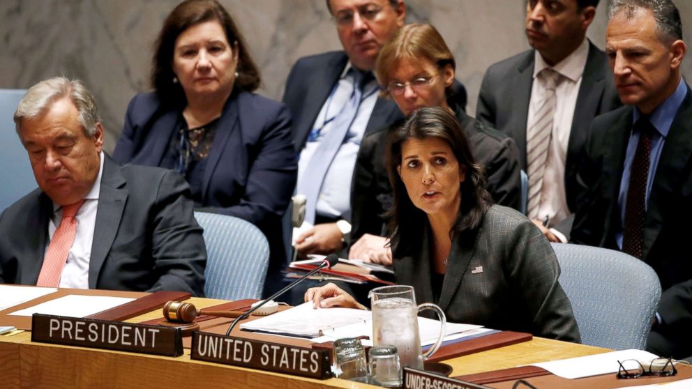 U.S. Ambassador to the United Nations Nikki Haley chairs a meeting of the U.N. Security Council on maintenance of international peace and security at U.N. headquarters in New York, Sept. 10, 2018.