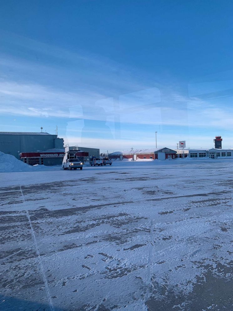 PHOTO: Medical personnel met the plane in Goose Bay, Newfoundland, where a sick passenger was brought to a nearby hospital. January 20, 2019.