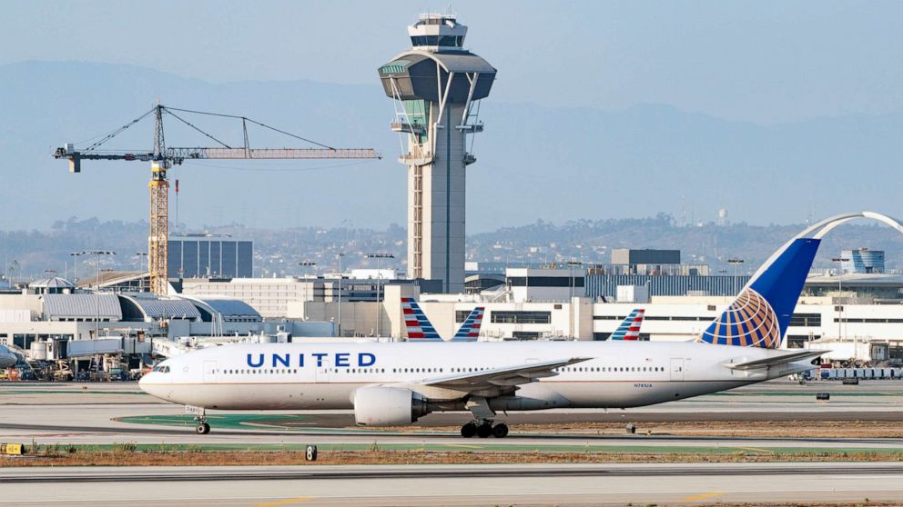 PHOTO:United Airlines Boeing 777 takes off from Los Angeles international Airport in Los Angeles, August 27, 2020.