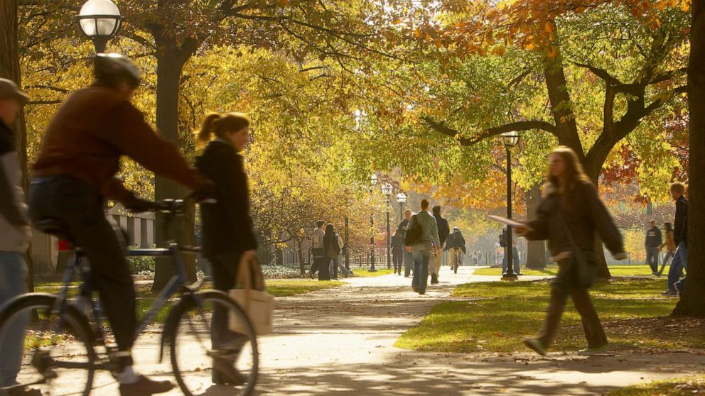 PHOTO: Students walk on a college campus in an undated stock photo. 