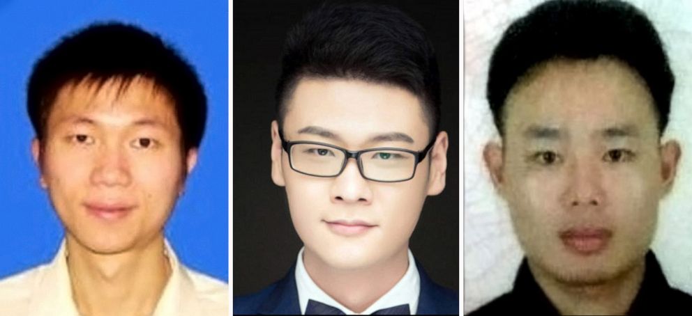 PHOTO:  Zhu Yunmin, Ding Xiaoyang and Wu Shurong are Chinese nationals wanted by the FBI, who are charged in a global computer intrusion campaign targeting intellectual property and confidential business information, including infectious disease research.