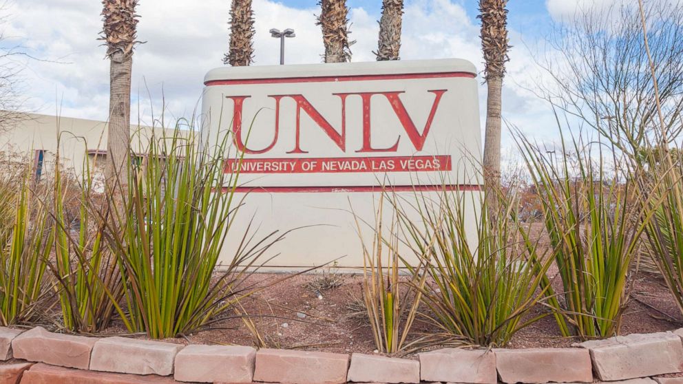 PHOTO: A University of Nevada Las Vegas sign stands in front of palm trees, in Las Vegas, Jan. 31, 2015.