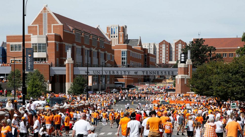 PHOTO: This Sept. 30, 2017, file photo shows a general view as fans congregate along Phillip Fulmer Way near campus prior to a game between the Tennessee Volunteers and Georgia Bulldogs at Neyland Stadium in Knoxville, Tenn.