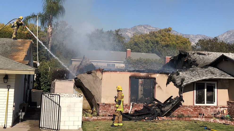 PHOTO: A single-engine airplane flew into a home in California on Thursday morning, killing the pilot in a fiery crash.