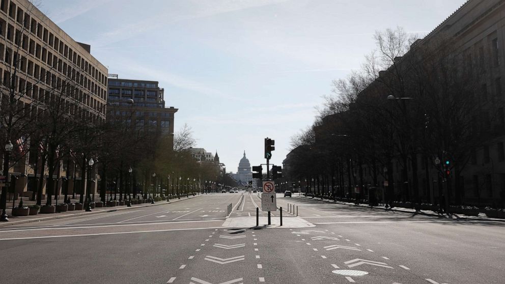 PHOTO: The U.S. Capitol building, seen during a morning commuter hour, as Mayor Muriel Bowser declared a State of Emergency due to the coronavirus disease (COVID-19) in Washington, D.C., March 16, 2020. 