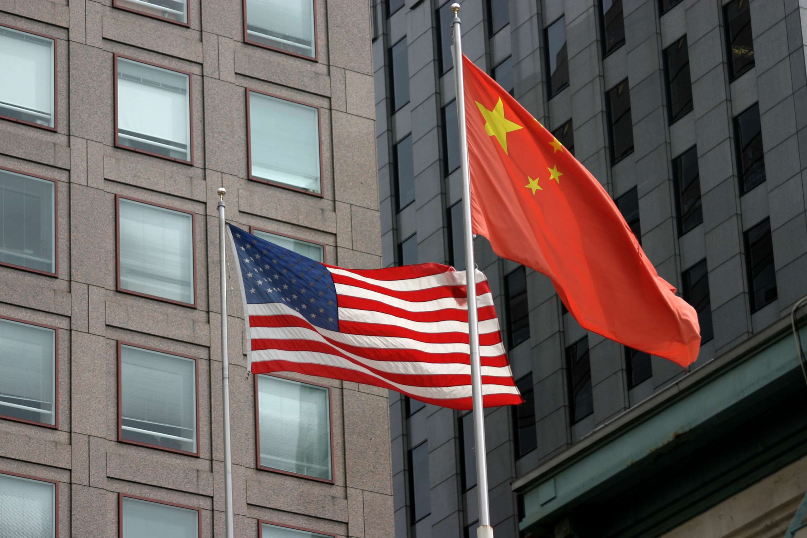 PHOTO: The U.S. flag and the national flag of the People's Republic of China are seen in this stock photo.
