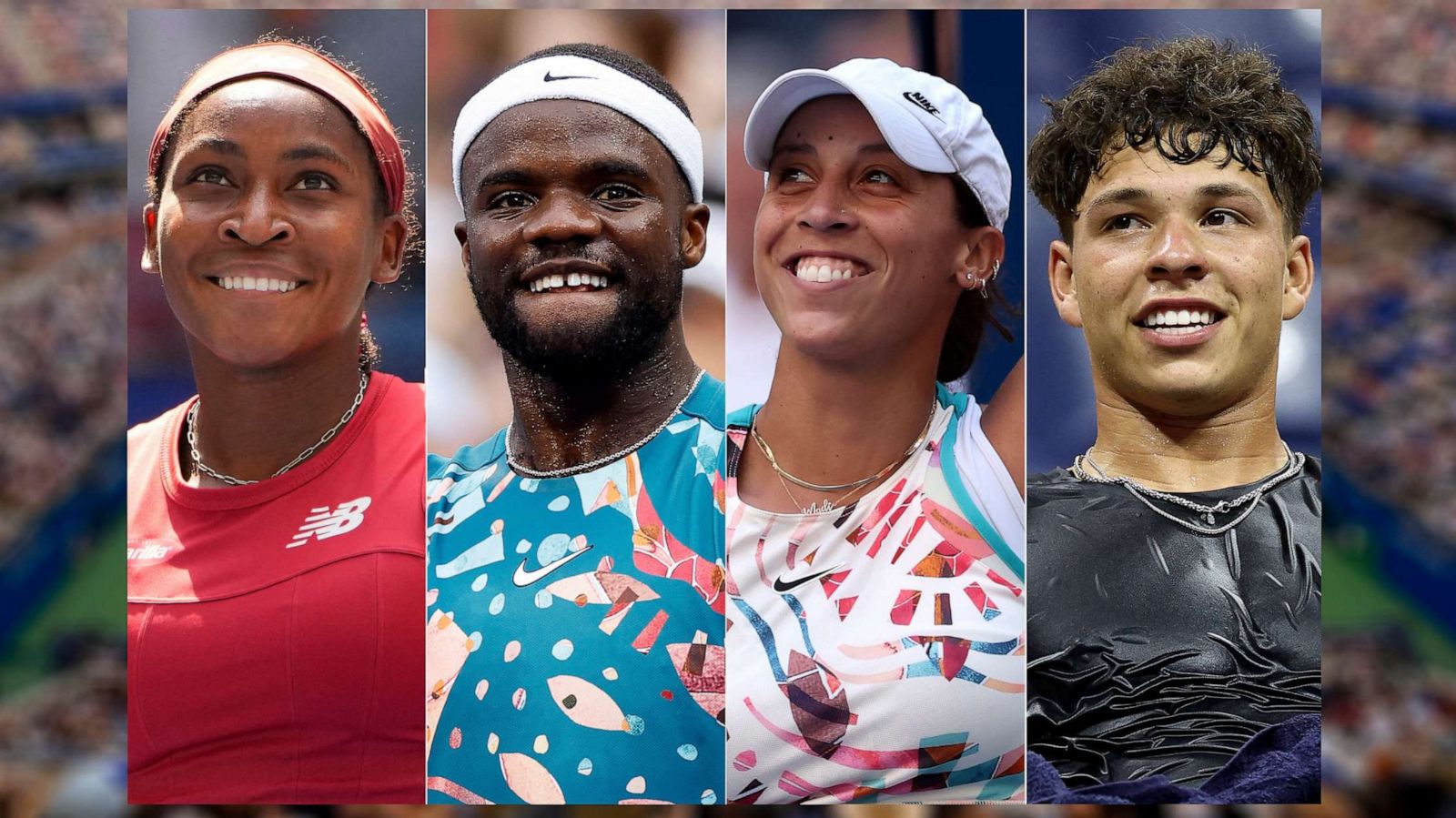 PHOTO: Coco Gauff, Frances Tiafoe, Madison Keys and Ben Shelton at the U.S. Open in New York City.