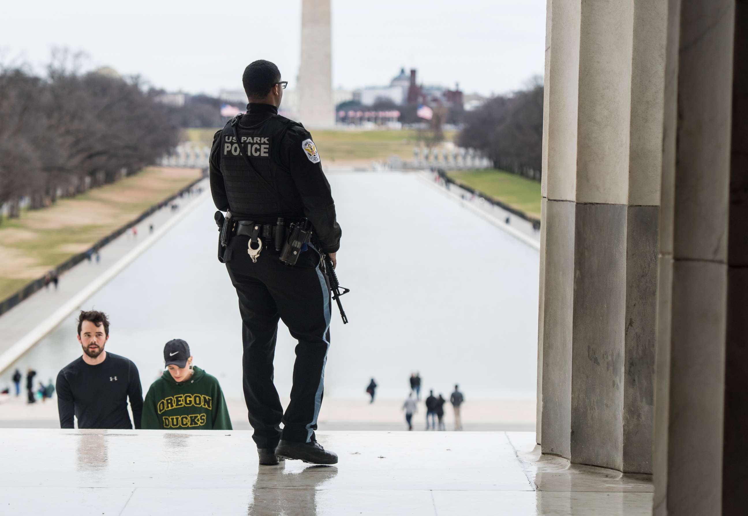 PHOTO: A U.S. Park Police officer patrols the Lincoln Memorial in Washington on Tuesday, Jan. 1, 2019.