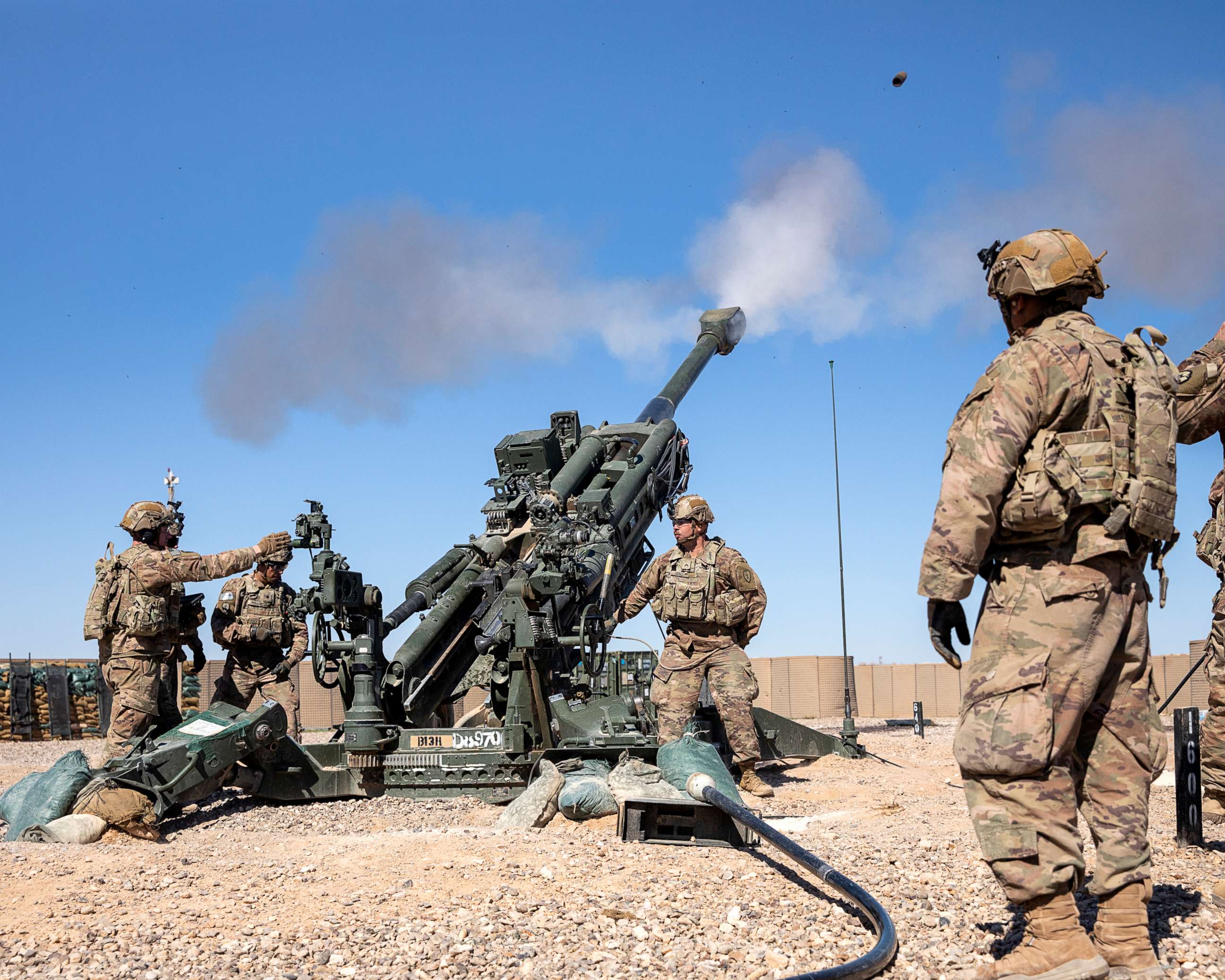 PHOTO: U.S. Soldiers conduct a live-fire exercise with the M777 towed 155mm howitzer at Al Asad Air Base, Iraq, March 2, 2020.