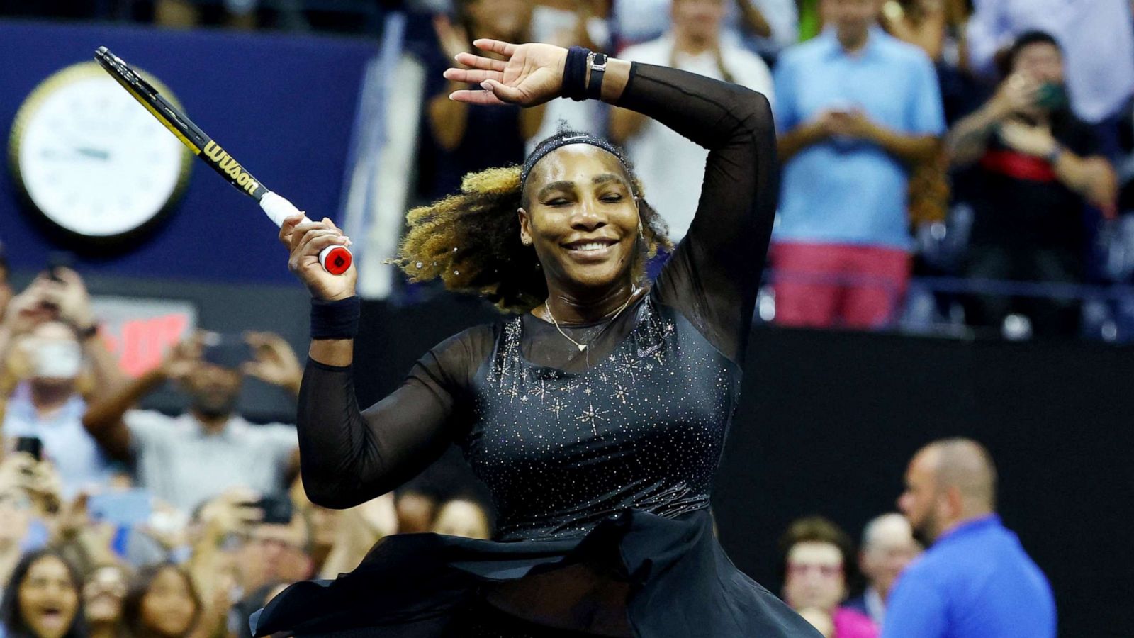 PHOTO: Serena Williams of the U.S. celebrates after winning her second round match against Estonia's Anett Kontaveit at the U.S. Open in New York, Aug. 31, 2022.