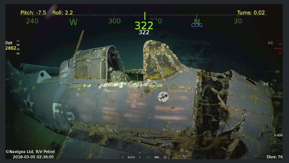 PHOTO: The USS Lexington, a U.S. aircraft carrier which sank during World War II, has been found in the Coral Sea. A search team led by Microsoft co-founder Paul G. Allen discovered the wreckage, March 5, 2018.