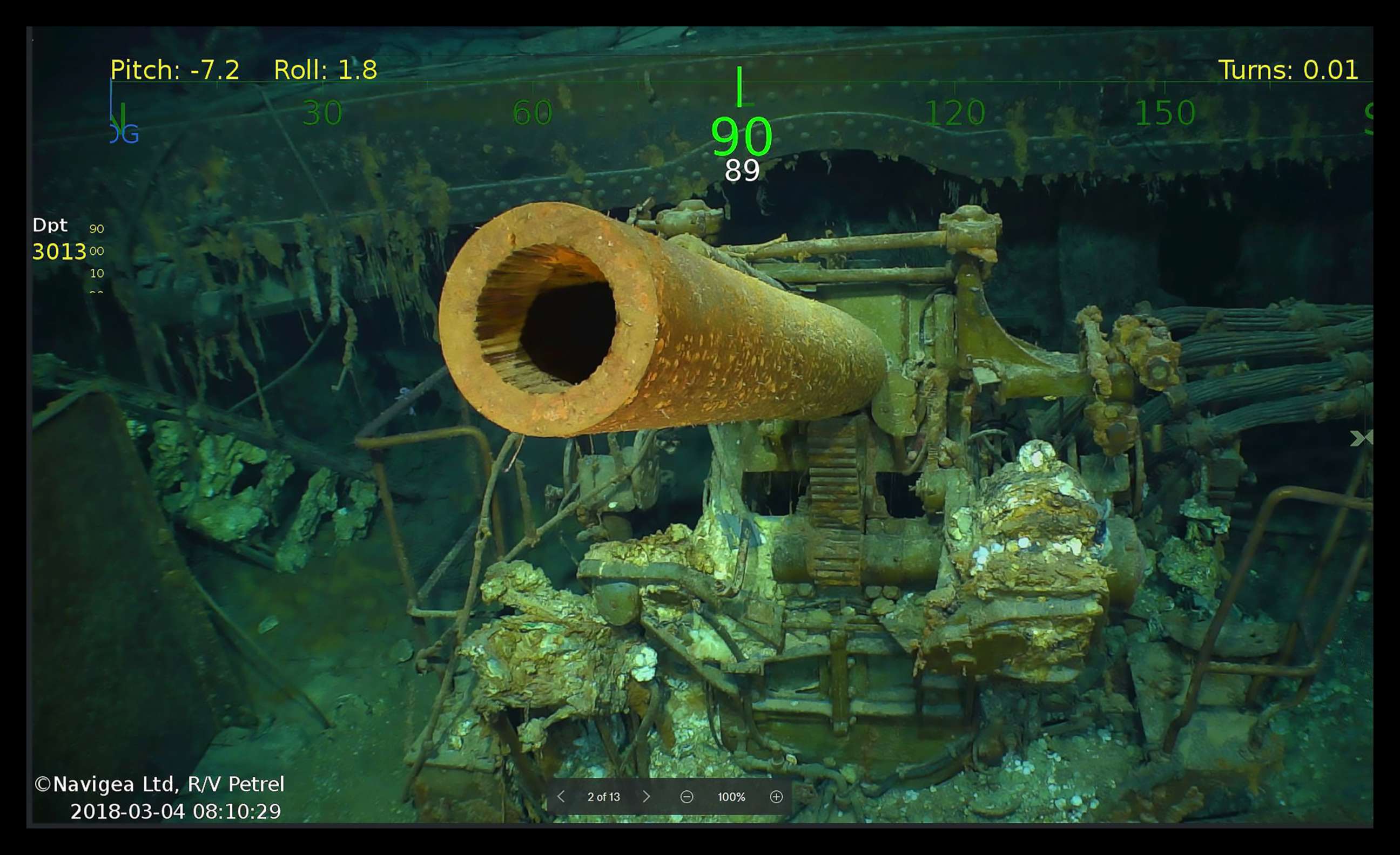 PHOTO: The USS Lexington, a U.S. aircraft carrier which sank during World War II, has been found in the Coral Sea. A search team led by Microsoft co-founder Paul G. Allen discovered the wreckage, March 5, 2018.