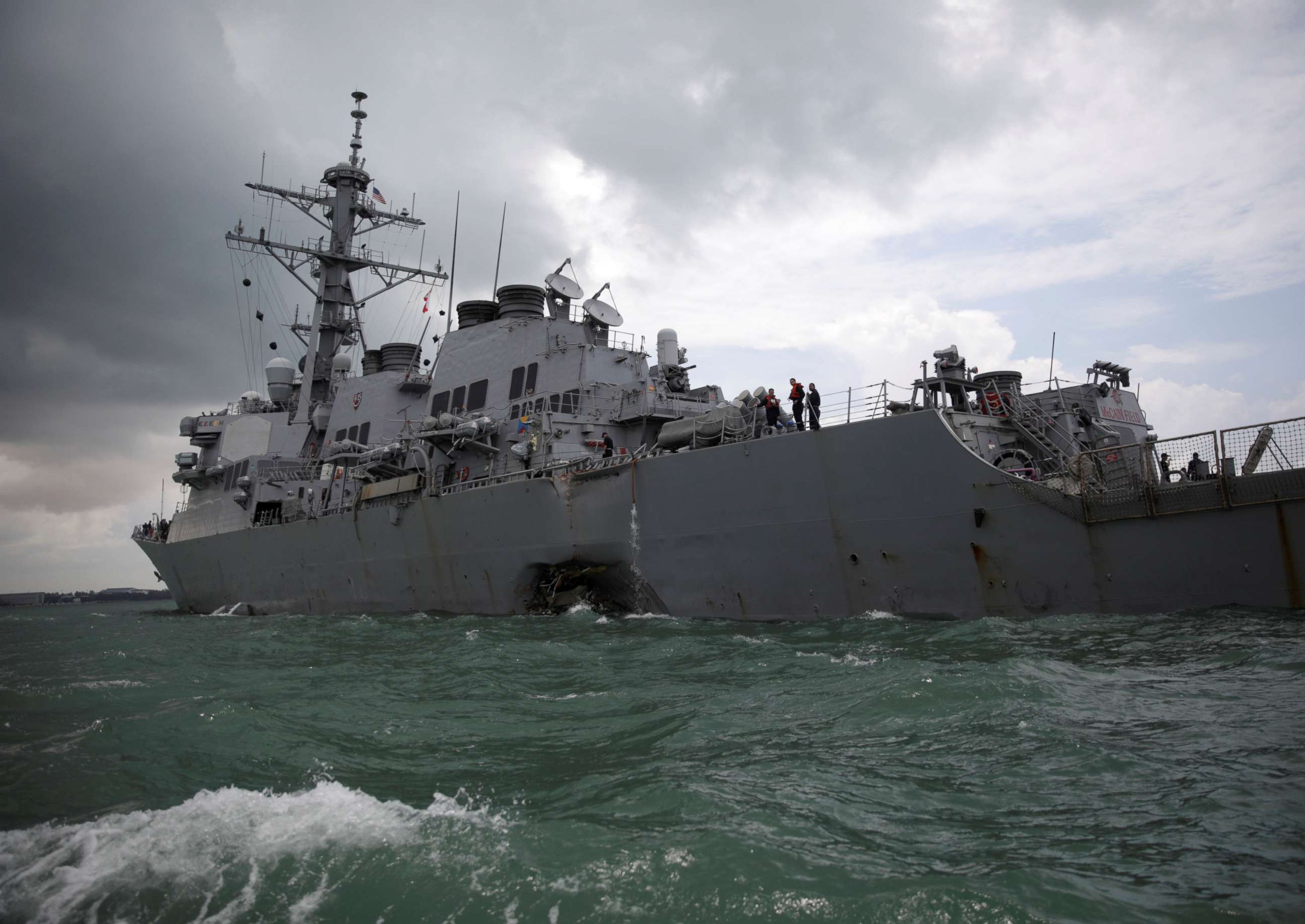 PHOTO: The USS John S. McCain is seen after a collision in Singapore, Aug. 21, 2017. 
