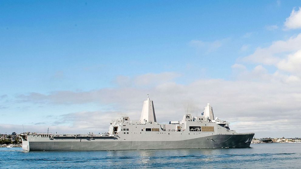 PHOTO: In this Dec. 6, 2012, photo released by the U.S. Navy, the amphibious transport dock ship USS San Diego sails in San Diego Bay in San Diego, California. 